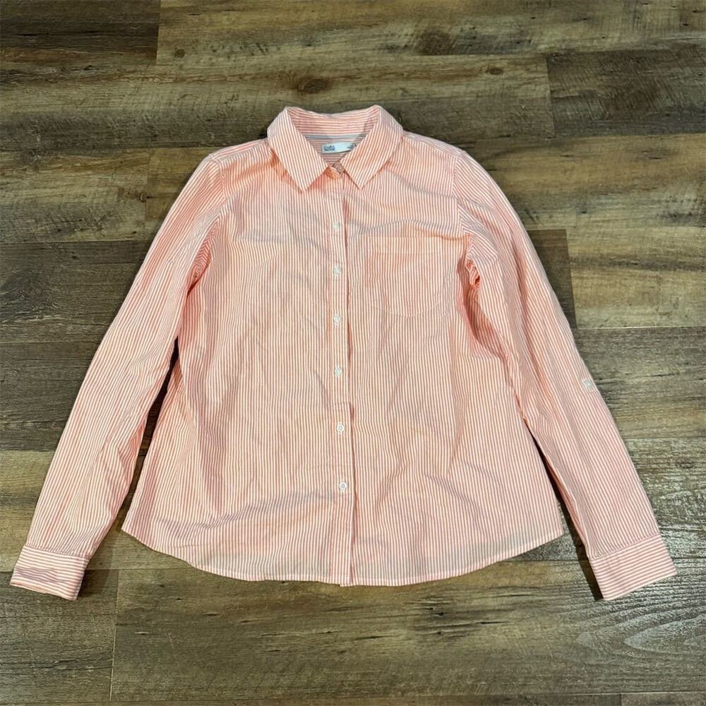 Croft & Barrow M Peach Striped Button-Up Shirt Collared Preppy Office Career
